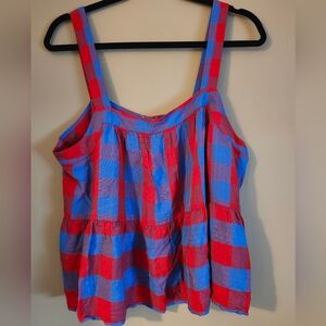 Loft Blue, Red, And Purple Plaid Babydoll Tank